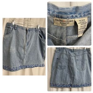 Vintage Faded Glory Jeans Sz 20 Blue Jean Denim Embroidered Skirt Y2k 90s